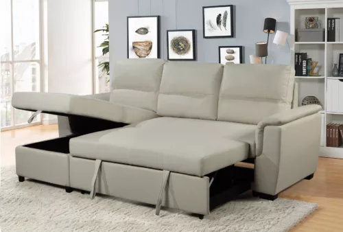 Mato Sectional Sofa Bed with Storage & Reversible Chaise - Cream