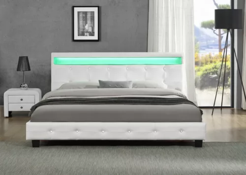 Kyoto - White Leather LED Bed Frame
